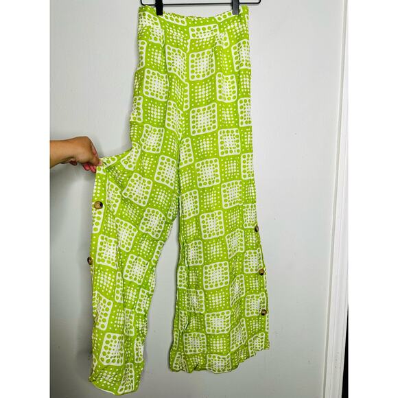 THE ODELLS Neon Green Tropical Linen Blend Loose Wide Leg Anna Pant Size Small - Picture 10 of 14